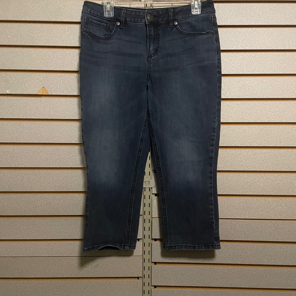 Seven7 Women Dark Wash Embellished Pocket Crop Jeans Size 10